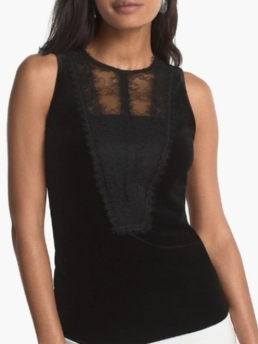 White House Black Market Black Velvet Lace Sleeveless Blouse